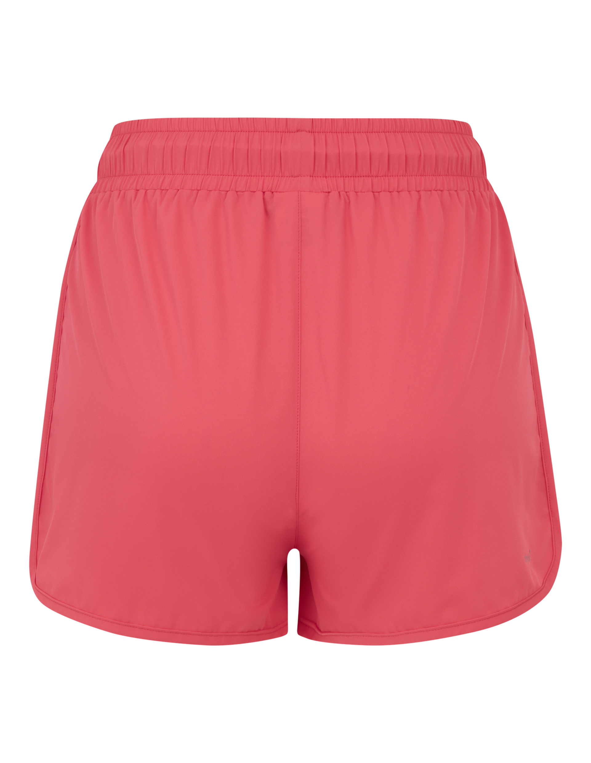 Rote Sportshorts aus leichtem Stoff mit elastischem Bund, hinten ohne Taschen, für optimalen Tragekomfort und Bewegungsfreiheit.