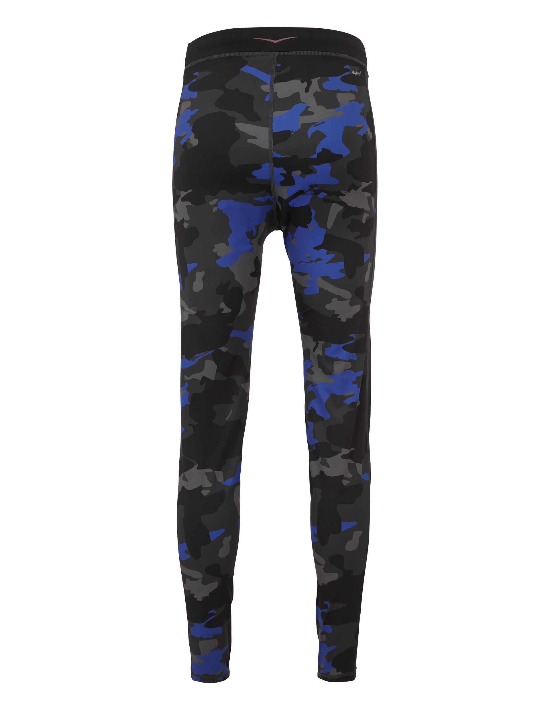 Rückansicht einer Camouflage-Leggings in Blau, Schwarz und Grau.