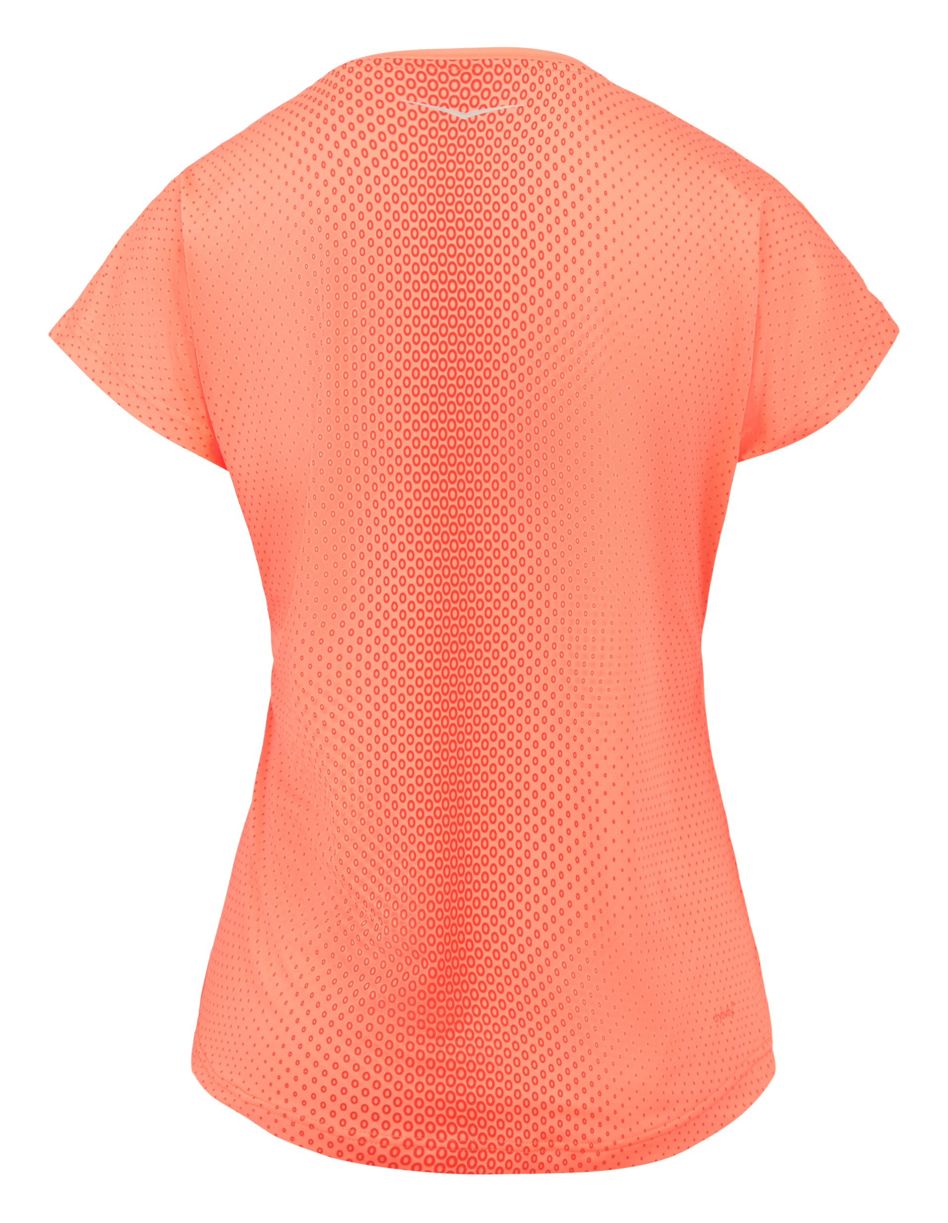 Neon-orangefarbenes Sportshirt mit kurzen Ärmeln und Rundhalsausschnitt, bedruckt mit Pro Line Motiv auf der Vorderseite.