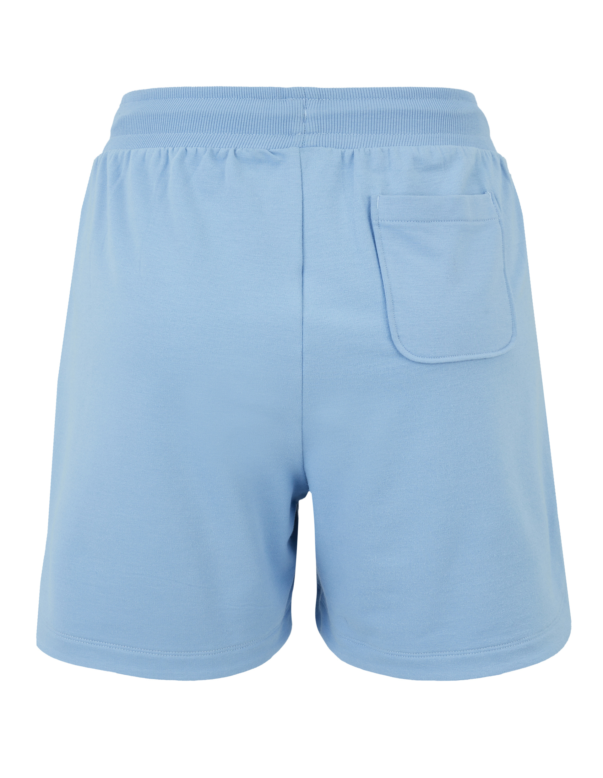 Hellblaue Shorts mit elastischem Bund und einer aufgesetzten Tasche auf der Rückseite, vorne ohne sichtbare Details.