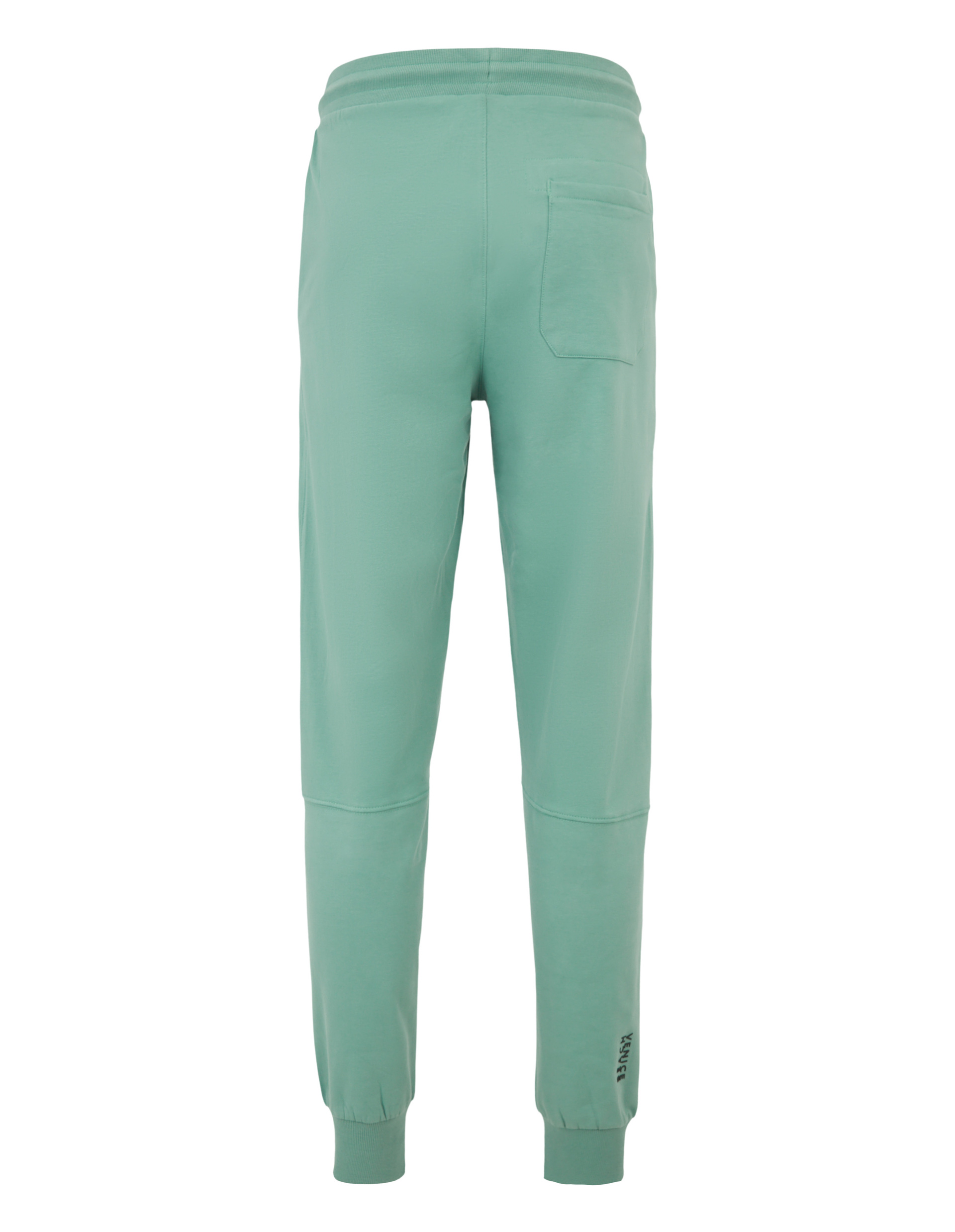 Mintgrüne Jogginghose mit elastischem Bund, Gesäßtasche und elastischen Bündchen am Knöchel, Rückansicht.