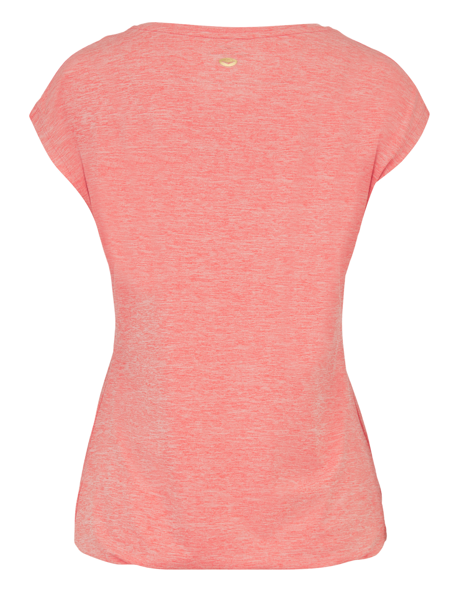 Rosa meliertes T-Shirt mit kurzen Ärmeln, Rückansicht, strukturierter Stoff und dezentes Muster, elegant und lässig zugleich.