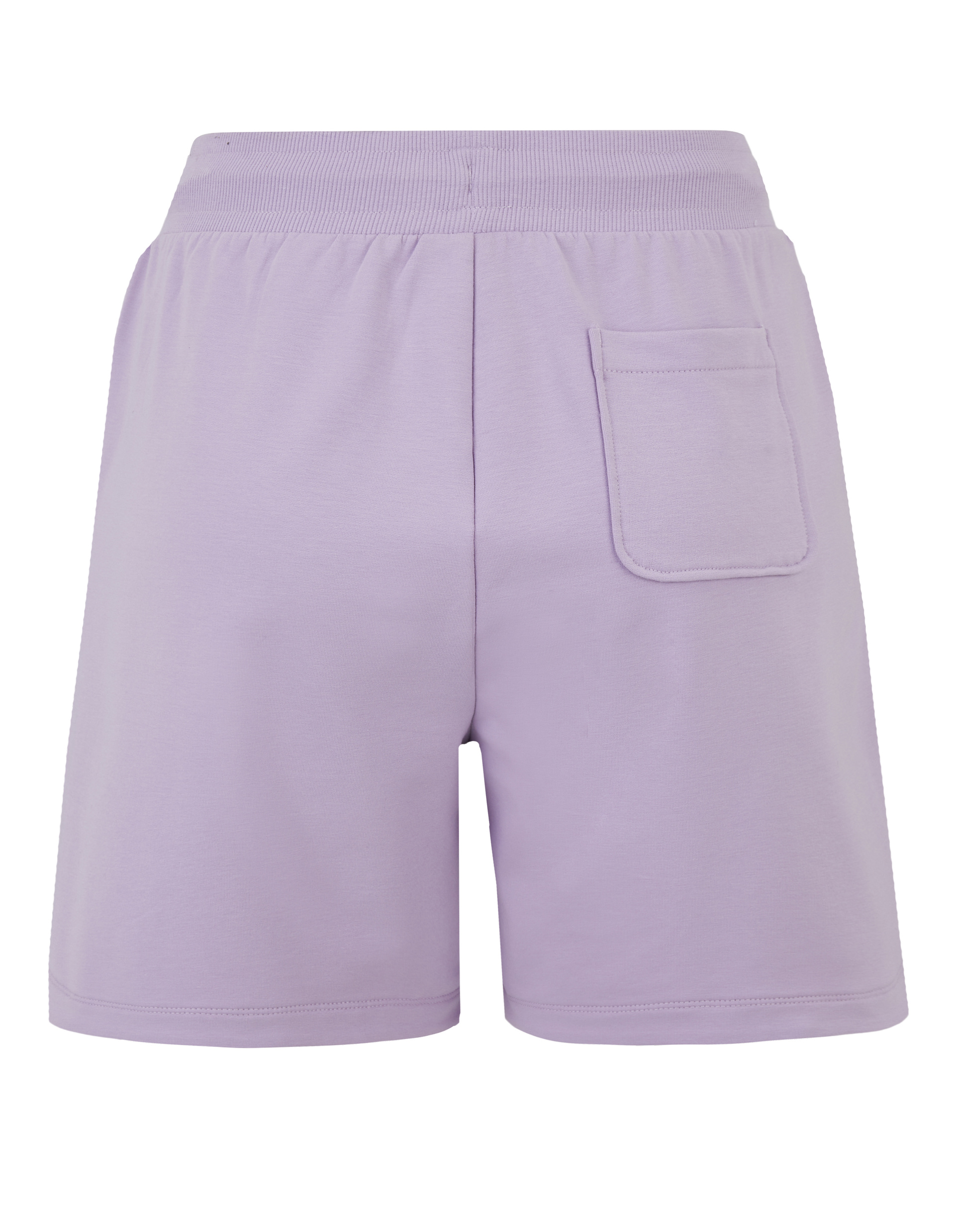 Lila Shorts aus weichem Stoff mit elastischem Bund und einer aufgesetzten Taschen hinten, perfekt für Komfort und Freizeit.