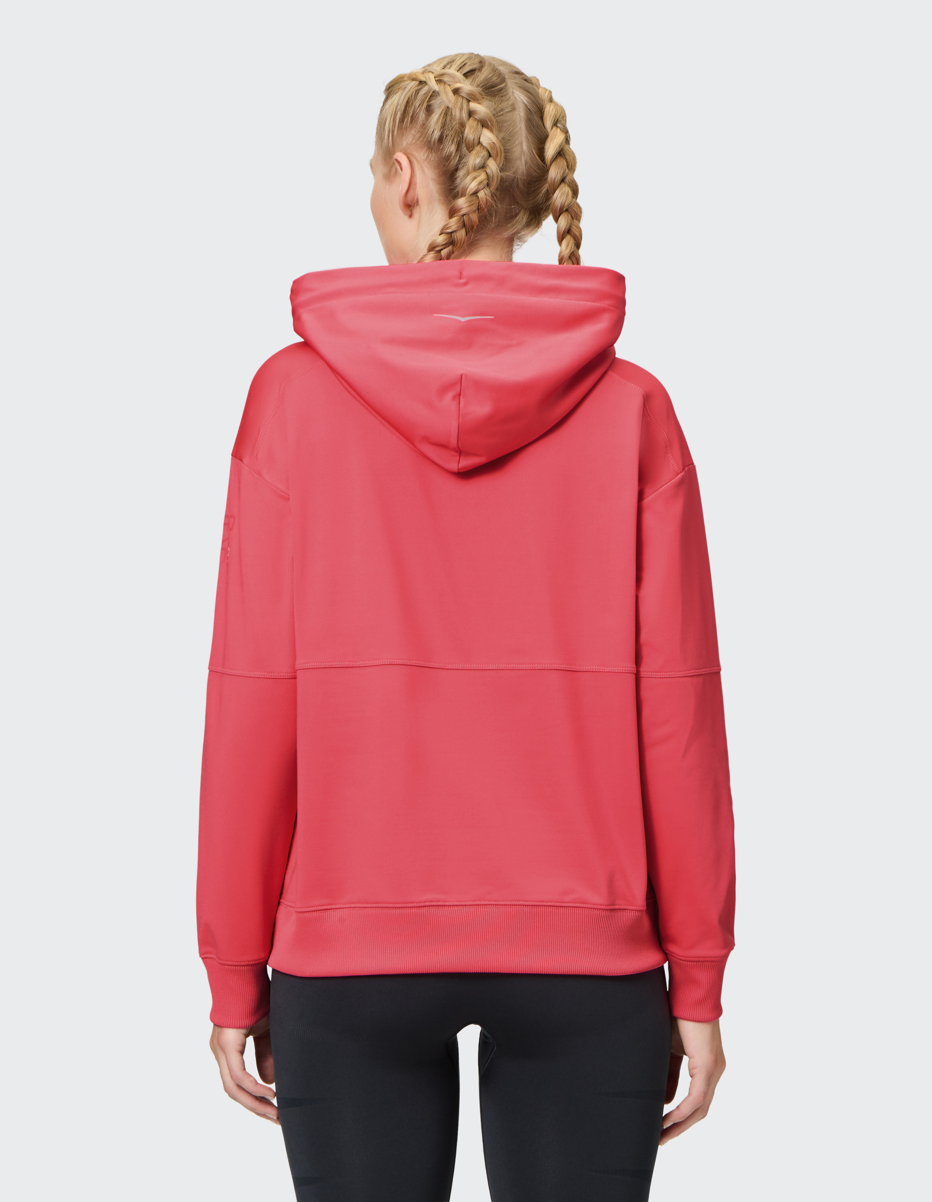 Rote Kapuzenpullover mit langem Ärmel, minimalistischen Details und einem eleganten V-Muster auf der Brust, perfekt für Freizeitkleidung.
