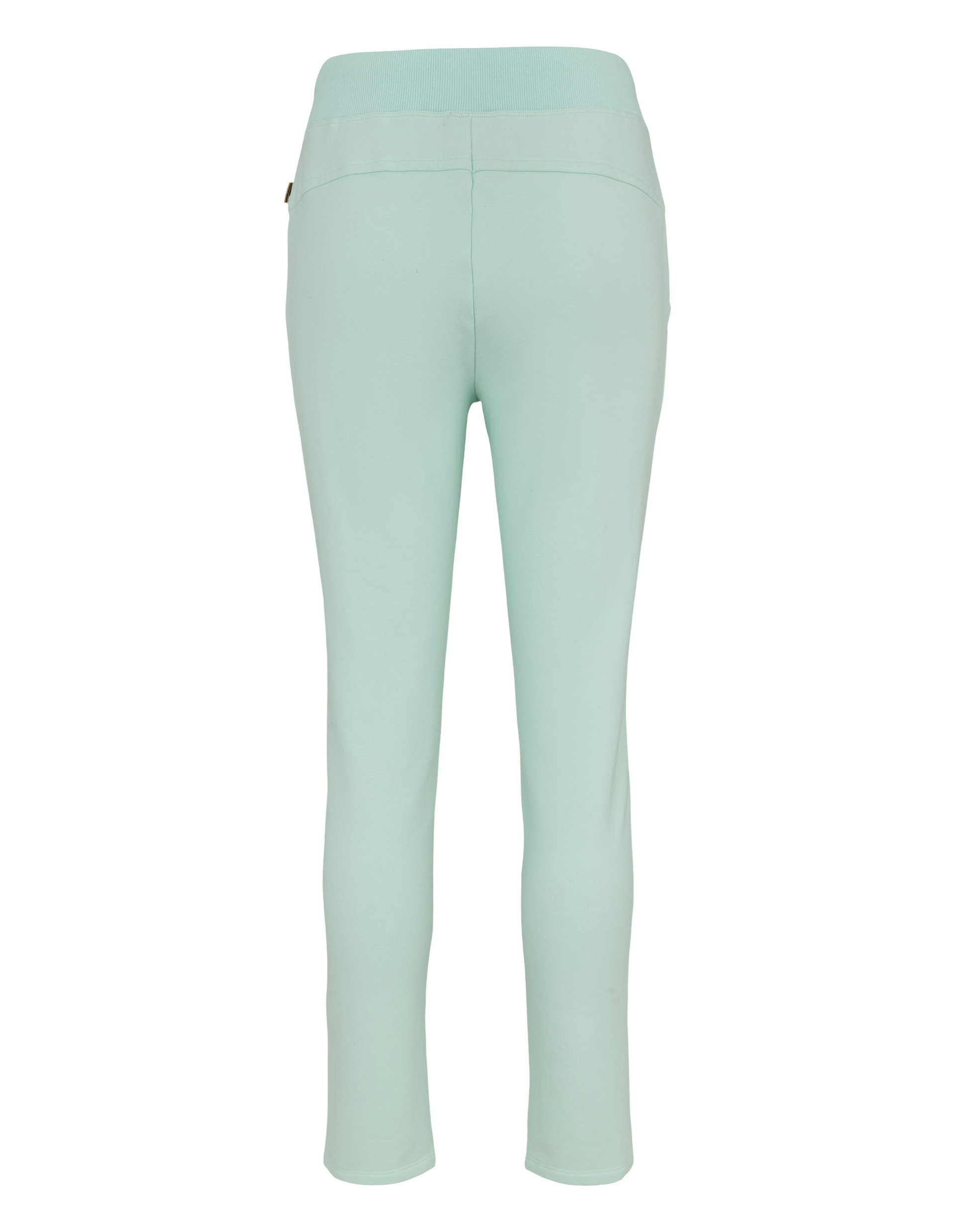 Helle mintgrüne Hose mit geradem Bein und elastischem Bund.
